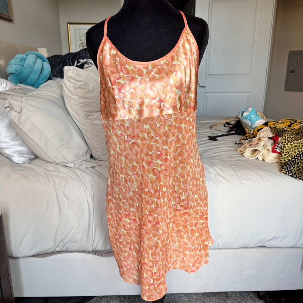 Vintage Y2K Elegant Orange Patterned Mini Slip Dress - Picture 8 of 11
